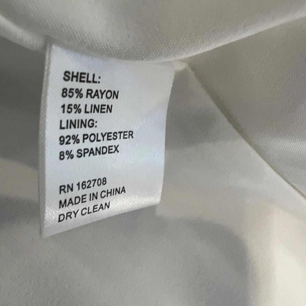 $255 LDT Athena Belted White Botanical Floral Linen-Blend Midi Dress Size 6 - Picture 9 of 9